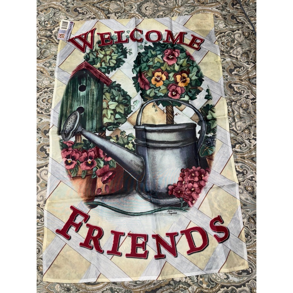 Impressions by NCE Welcome Friends Garden Flag Watering Can Birdhouse‎ 29x44 NWT